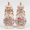 Pair of Chinese Export Mandarin Pallette Porcelain Vases and Covers