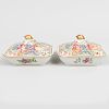 Pair of Chinese Export Canton Famille Rose Porcelain Covered Vegetable Dishes