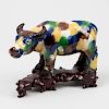 Chinese Yellow, Aubergine, Green and Blue Glazed Porcelain Figure of a Water Buffalo