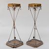 Pair of Directoire Style Brass, Metal and Faux Marble Plant Stands