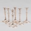 Set of Six English Silver Plated Candlesticks, in the Adams Style
