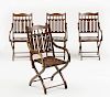 FOUR ANGLO-INDIAN TEAK AND BRASS-MOUNTED FOLDING CAMPAIGN CHAIRS