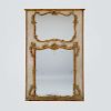 Italian Rococo Cream Painted and Parcel Gilt Carved Trumeau Mirror, Possibly Louis XV