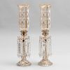 Pair of Gilt and Enameled Glass Luster Hurricanes, Likely Baccarat