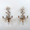 Pair of French Three Light Gilt-Metal and Glass Luster Sconces, After Maison Baguès