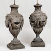 Pair of Large Zinc Urns, Mounted as Lamps