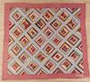 Pieced log cabin variant quilt, late 19th c., 72'' x 76''.