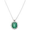 A GIA certified emerald and diamond palladium silver pendant and 18K white gold necklace.