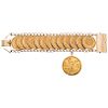 A 14K yellow gold bracelet with 21.6K yellow gold coins.