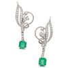 A emerald and diamond palladium silver pair of earrings.