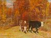 JOHN JOSEPH ENNEKING, (American, 1841-1916), Fall Landscape with Two Cows, oil on canvas, 21 3/4 x 29 3/4 in., frame: 27 1/2 x 35 1/2 in.