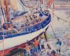 AIDEN LASSELL RIPLEY, Scrubbing the Hull, 1928, watercolor, sight: 15 5/8 x 19 3/8 in., frame: 23 1/2 x 27 1/4 in.