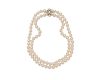 Double Strand Pearl Necklace with 14K Gold, Pearl, and Diamond Clasp