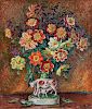 William Samuel Horton (American, 1865-1936)  Colorful Dahlias in a Staffordshire Spill Vase