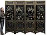 Chinese Carved Lacquer Jade Malachite Coral Screen