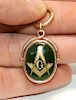 Masonic Green Hardstone 14KT Gold Watch Fob