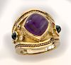 18K gold and amethyst Etruscan style ring