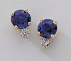 Pair of 14K gold, sapphire and diamond earrings