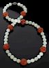 Chinese carved jade and agate beaded necklace,