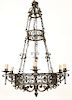 CAST AND WROUGHT IRON CHANDELIER 1910