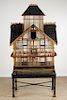 LARGE PAINTED WOOD BIRD CAGE MANSION 1940