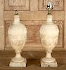 NEAR PAIR CARVED ALABASTER TABLE LAMPS 1900