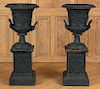 PAIR CAST IRON NEOCLASSICAL URNS PLINTH BASES