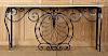 CREAM MARBLE TOP BLACK WROUGHT IRON CONSOLE