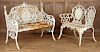 TWO WHITE PAINTED GARDEN BENCHES