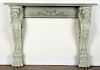 WHITE PAINTED WOOD LION FIREPLACE MANTLE
