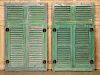 PAIR GREEN PAINTED WOOD SHUTTERS IRON HINGES