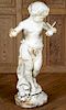 WHITE CAST IRON CHILD AND BUTTERFLY STATUE
