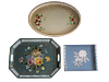 Set of Three Tole Trays with Painted Flower Decoration