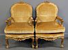 Pair of Louis XV Style Finely Carved Upholstered