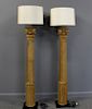 Pair of Carved Wood Column Form Lamps