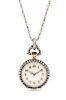 A Victorian Silver Topped Gold and Diamond Pendant Watch with Platinum and Diamond Longchain Necklace, 22.40 dwts.