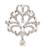 A White Gold, Diamond and Cultured Pearl Pendant/Brooch, 8.40 dwts.