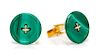 A Pair of Yellow Gold and Malachite Button Motif Cufflinks, 6.40 dwts.