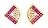 A Pair of 14 Karat Yellow Gold, Ruby and Diamond Earclips, 8.80 dwts.