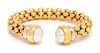 An 18 Karat Bicolor Gold and Cultured Mabe Pearl Cuff Bracelet, FOPE, 33.90 dwts.
