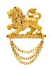 An 18 Karat Yellow Gold, Diamond and Pink Tourmaline Lion 'Classic' Brooch, SeidenGang, 23.10 dwts.