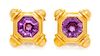 A Pair of Yellow Gold and Amethyst Earclips, 20.70 dwts.