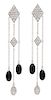A Pair of 18 Karat White Gold, Diamond and Onyx Drop Earrings, 7.40 dwts.