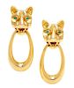 A Pair of 18 Karat Yellow Gold and Emerald Panther Motif Earclips, 39.50 dwts.
