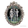 Enamel on Copper Depiction of Adam and Eve, Continental, 19th century, "The Fall" on one side, "The Expulsion" on the other, in a silve