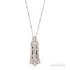 Art Deco Platinum and Diamond Tassel Pendant, set with an old European-cut diamond weighing approx. 0.80 cts., and four additional old
