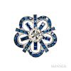 Platinum, Diamond, and Sapphire Clip/Brooch, Cartier, Paris, c. 1960, set with a full-cut diamond weighing approx. 1.50 cts., and calib