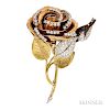 14kt Bicolor Gold and Diamond Rose Brooch, Tiffany & Co., set with full-cut diamonds, approx. total wt. 2.00 cts., 28.8 dwt, lg. 2 7/8