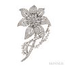 Platinum and Diamond Flower Brooch, set with full-, baguette-, and marquise-cut diamonds, approx. total wt. 8.50 cts., 26.7 dwt, lg. 3