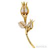 18kt Gold, Platinum, and Diamond Rose Brooch, David Webb, set with full-cut diamonds, articulated stem, 16.6 dwt, lg. 3 3/4 in., signed